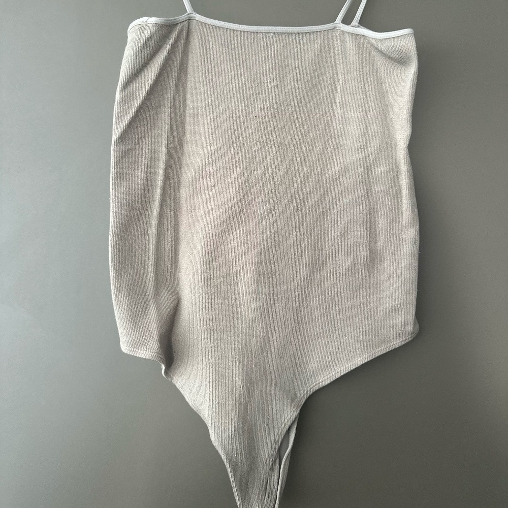 Grey Ribbed Square-Neck Bodysuit - Picture 4 of 5